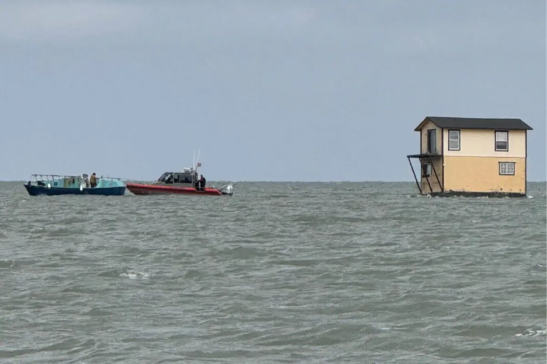 Fisherman spots two-story house being towed across San Pablo Bay