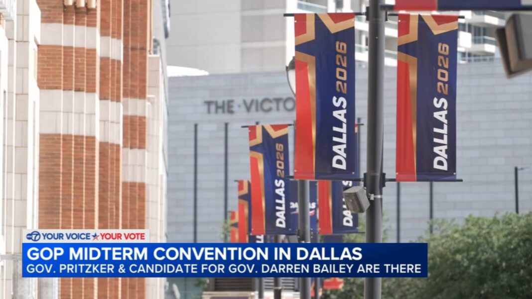 IL Gov. JB Pritzker, candidate Darren Bailey take competing messages to Republican 2026 midterm convention, with Trump prominent