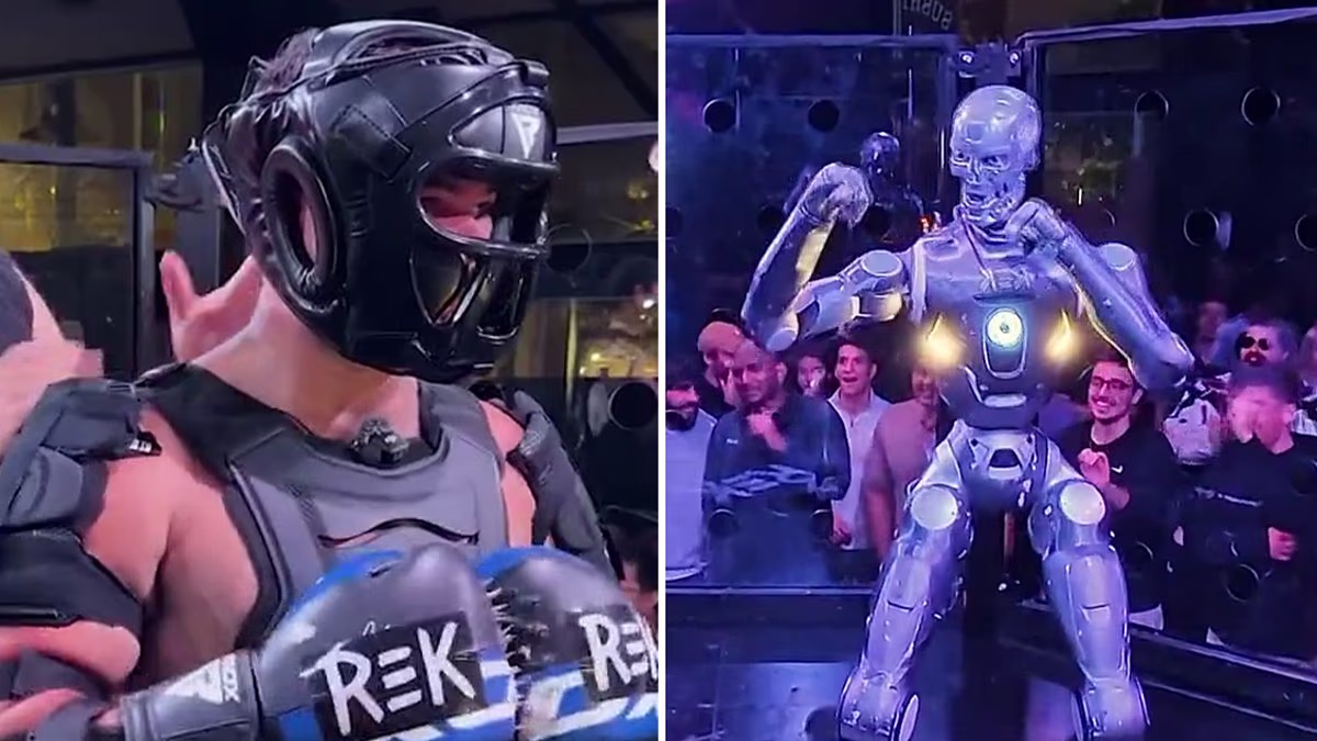 Influencer takes on 6ft humanoid robot in a terrifying cage fight