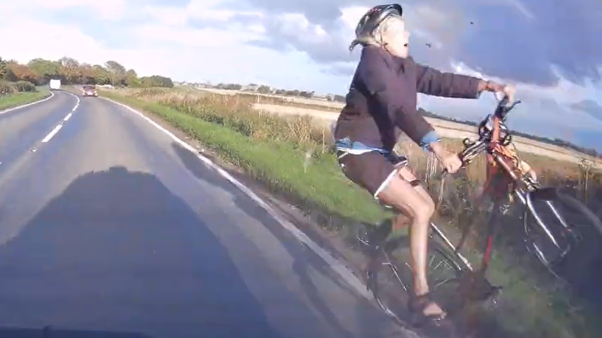 Moment driving instructor ploughs into grandmother on a bicycle