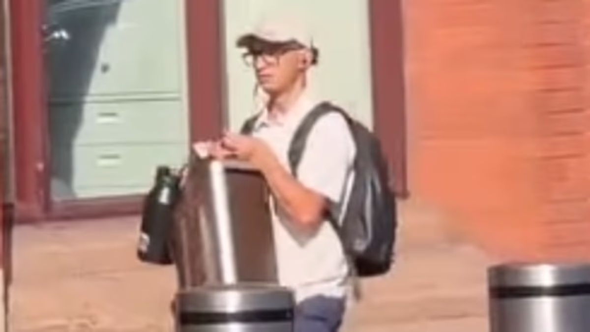 Moment thief 'brazenly steals' influencer's bag outside London station