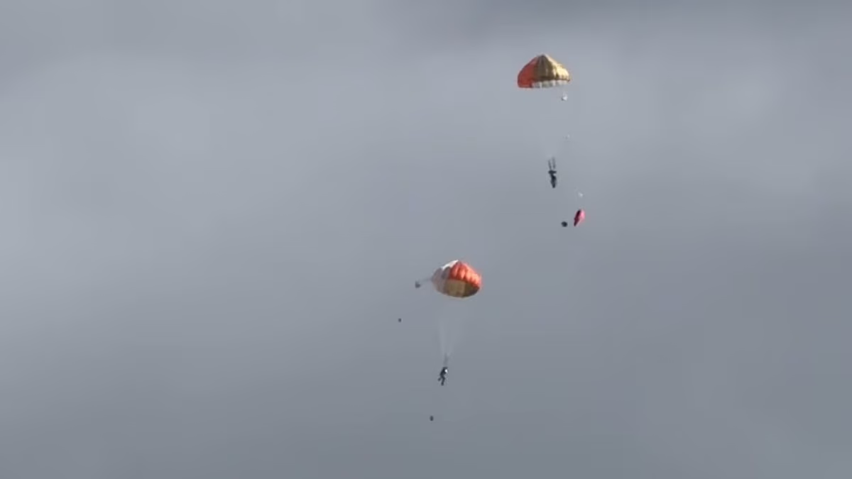 Moment two trainee RAF pilots eject from Hawk jet