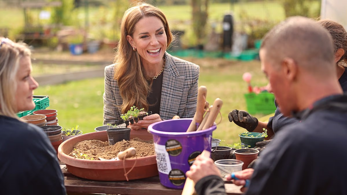 Princess of Wales helps pot plants at addiction charity in Essex