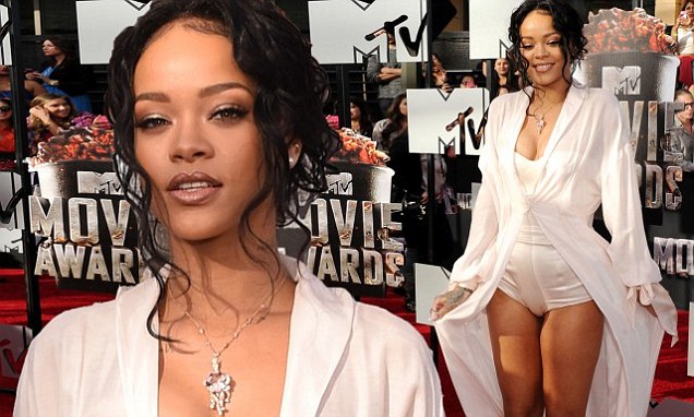 Rihanna looks ready for bed in robe and playsuit at MTV Movie Awards