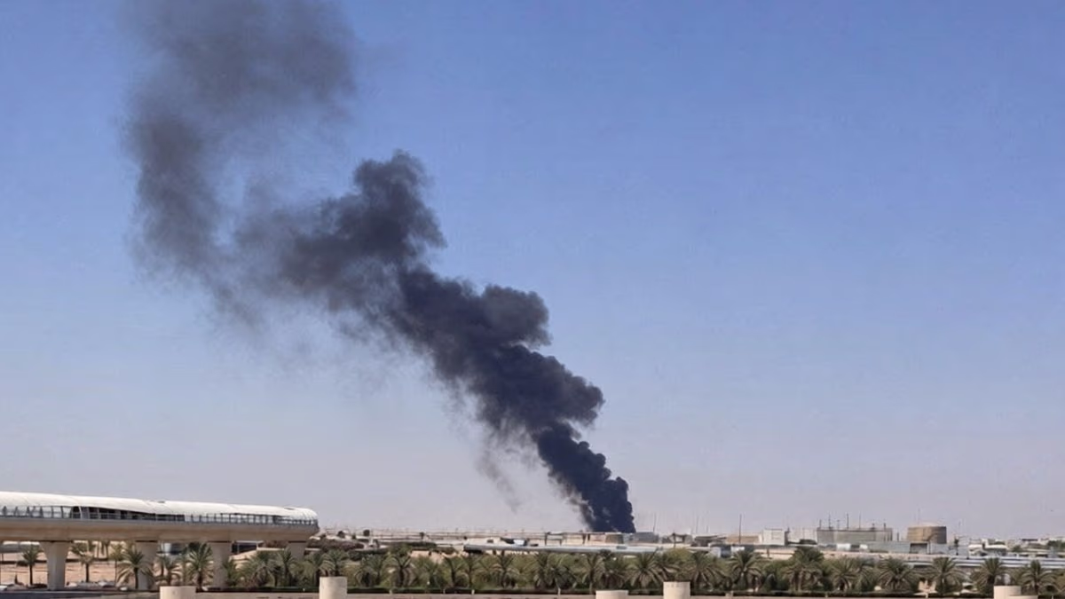 Smoke and flames billow over Riyadh airport in Saudi Arabia