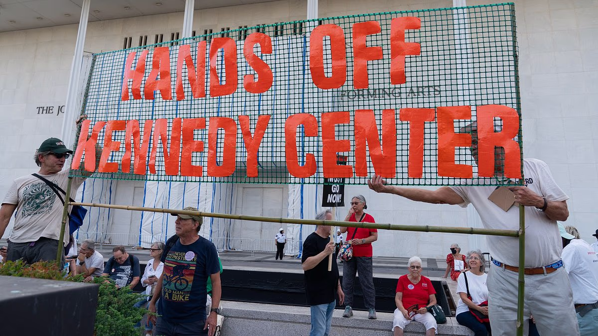 Thousands protest at Kennedy Center over fears Trump could demolish it