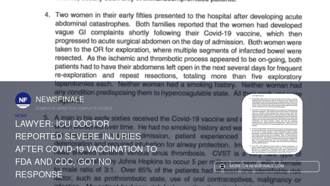Lawyer: ICU Doctor Reported Severe Injuries After COVID-19 Vaccination to FDA and CDC, Got No Response - NewsFinale