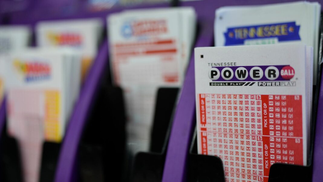 A Powerball play slip is seen at a store Wednesday, Dec. 17, 2025, in Nashville, Tenn.