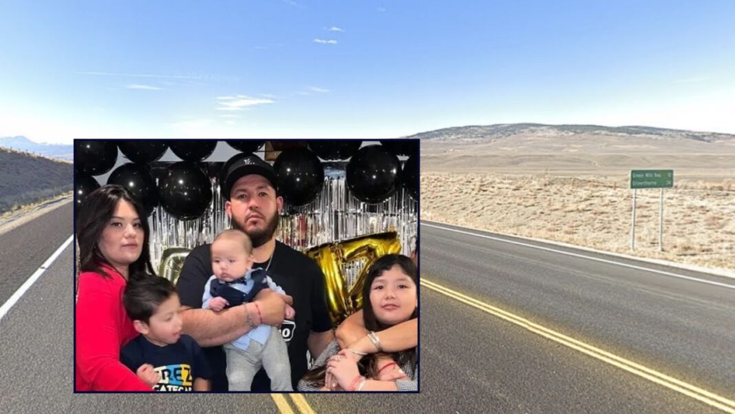 Inset, left to right: Andrea Banuelos-Salazar, her son Manuel Cabral-Banuelos, her husband Manuel Cabral-Torres holding their youngest son Andres Cabral-Banuelos, and their daughter Maria Cabral-Banuelos (GoFundMe). Background: The area in Grand County, Colo., where a Ford F-150 driver killed Manuel Cabral-Torres, Andrea Banuelos-Salazar and their family (Google Maps).