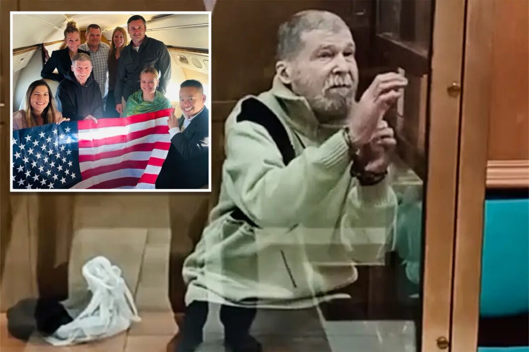 Freed American Stephen Hubbard didn't know he was released until he saw US flag